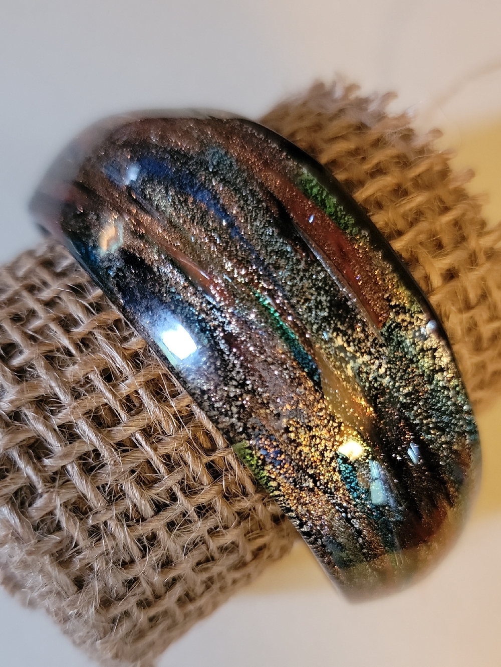 Pier One Art Glass Cuff Bracelet in Green, Blue & Copper
